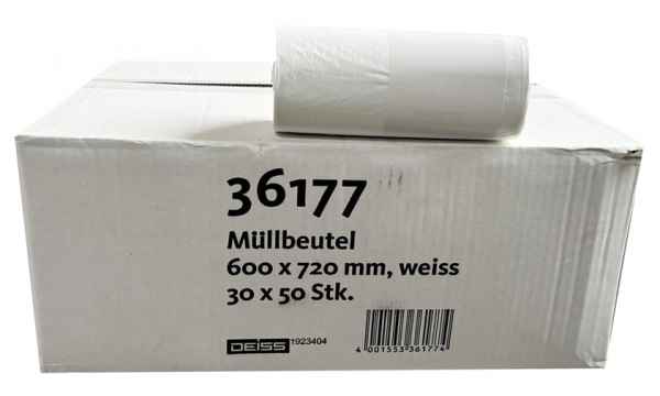 DEISS MÜLLBEUTEL 60 Liter weiß 620 x 720mm aus LDPE mit 10-20% Regeneratanteil