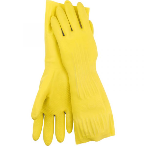 Latex-Universalhandschuhe, gelb, 32 cm, velourisiert, einzeln in Polybeuteln verpackt, Gr. S-XL
