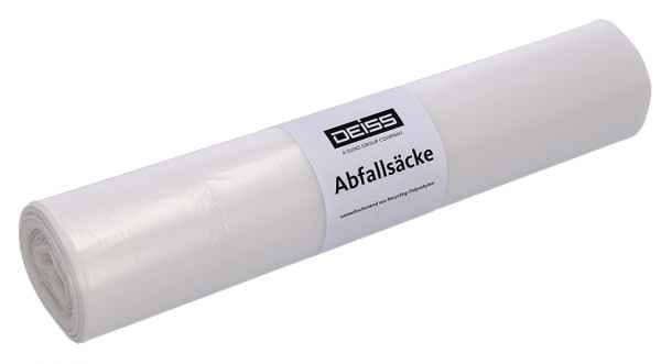 DEISS MÜLLBEUTEL 60 Liter transparent 600 x 720 mm aus HDPE mit 10% Regeneratanteil