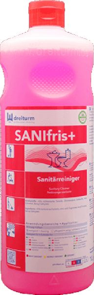 Dreiturm Sanifris+, Sanitär-Unterhaltsreiniger auf Fruchtsäurebasis, 1 Liter